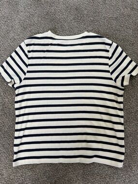 Ag Adriano Goldschmied Navy and White Striped Short Sleeve Top
